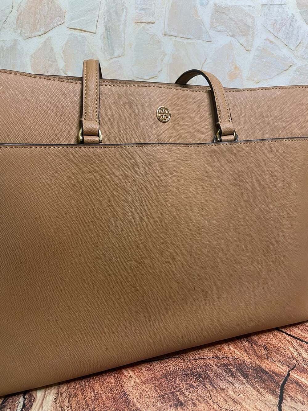 Tory Burch Tan Saffiano Leather Zip Top Tote Bag - Picture 8 of 8
